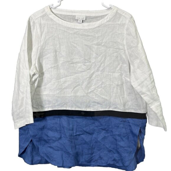 J. Jill Womens Love Linen Colorblock Tunic Top Size M Boatneck Lagenlook Boxy - Picture 1 of 7